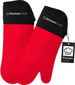 KitchenLove Ovenwanten - 2 Stuks Ovenhandschoenen - Hittebestendig Tot 250 °C - Siliconen - Rood