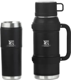 MacGyver RVS Thermoskan 1.5 Ltr – RVS Thermosbeker 0,55 Ltr - Langdurig Warm/koud - Zwart
