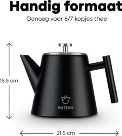 Vatten® - Premium RVS Theepot - Incl. RVS Theefilter - 1L - Zwart - Dubbelwandig -Home Keuken Winkel 1077x1200