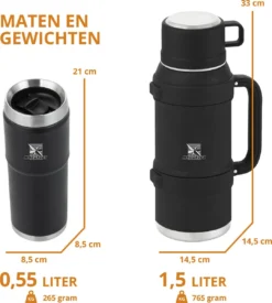 MacGyver RVS Thermoskan 1.5 Ltr – RVS Thermosbeker 0,55 Ltr - Langdurig Warm/koud - Zwart -Home Keuken Winkel 1079x1200 1