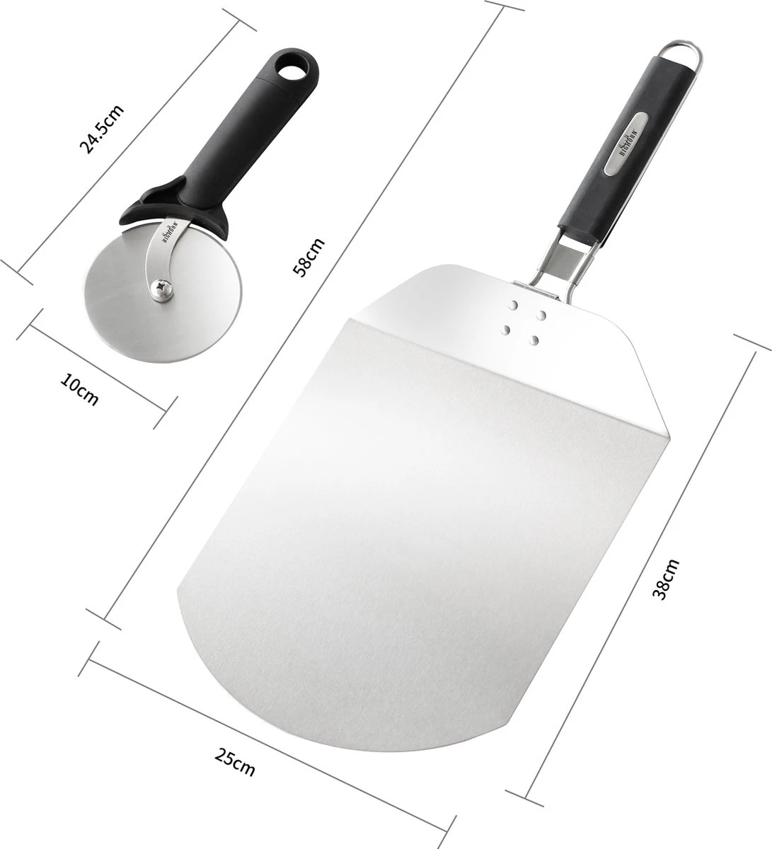 Bighorn Pizzaschep Voor BBQ En Oven-Inklapbare Handgreep -Pizzasnijder- Edelstaal -geschikt Als Broodschep En Ovenschep - SRPT01 2 Bighorn Pizzaschep Voor BBQ En Oven-Inklapbare Handgreep -Pizzasnijder- Edelstaal -geschikt Als Broodschep En Ovenschep - SRPT01 - Afbeelding 2