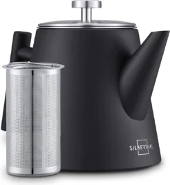Silberthal - Theepot Met Filter - 1 L - RVS Dubbelwandig - Zwart - Cadeau