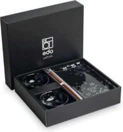 Edo Japan | HANA BLACK | Japanse Sushi Servies Set | 6-Delig | 2 Persoons | In Geschenkdoos