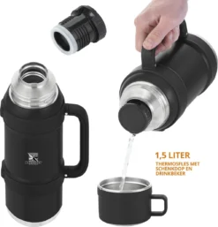 MacGyver RVS Thermoskan 1.5 Ltr – RVS Thermosbeker 0,55 Ltr - Langdurig Warm/koud - Zwart -Home Keuken Winkel 1154x1200 2