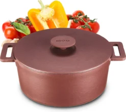 MOA Gietijzeren Braadpan - Inhoud 4,75 Liter - 26CM - Rond - Alle Warmtebronnen - Ook Voor Inductie - Gewicht 5,8 Kg - Bordeaux Rood - MC26BR