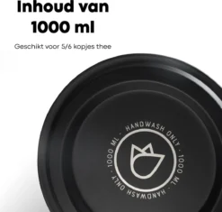 Vatten® - Premium RVS Theepot - Incl. RVS Theefilter - 1L - Zwart - Dubbelwandig -Home Keuken Winkel 1200x1143