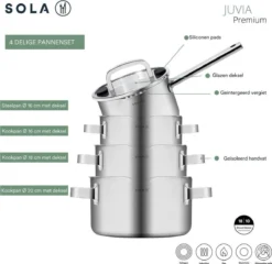 Sola Pannenset Juvia - 4 Delig - Ø 16,16,18,20 Cm - Zilver - RVS - Sandwichbodem -Home Keuken Winkel 1200x1166