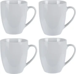 Excellent Houseware Set Van 4x Stuks Bekers/mokken Wit 380 Ml Van Porselein - Melkbekers