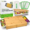 Ecowize 3-in-1 Bamboe Snijplank Met Opvangbak - Snijplank Hout Incl. 3 Roestvrijstalen Opvangbakjes Met Bamboe Deksel, 4 Inzetbare Raspen - Groentesnijder, Hakblok, Borrelplank, Tapasplank, Broodplank - 40x30cm - Duurzaam Cadeau