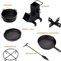 Dutch Mountains Gietijzeren Pannenset 7-delig - Dutch Oven – Braadpan - Grillpan - Hapjespan - Kookset In Houten Transportkist - Deksellifter - Brander -Home Keuken Winkel 1200x1197 8
