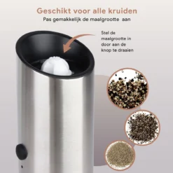 DODANA Premium Peper - & Zoutmolen Elektrisch - 1 Stuk - Pepermolen - Zoutmolen - Oplaadbaar - USB - Elektrische Pepermolen - RVS - Zwaartekracht Functie - LED Lamp - Nl Handleiding - Incl Borsteltje -Home Keuken Winkel 1200x1199 8