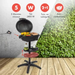 KitchenBrothers Elektrische BBQ - Met Grillplaat - Anti-aanbaklaag - Incl. Plank/Houders - Grilloppervlak 46,5x33,8cm - Tot 300°C - 2400W - Zwart -Home Keuken Winkel 1200x1200 1010