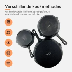 Ocina Gietijzeren Pan – Set Van 3 Stuks – ø25cm, ø19.5cm En ø16cm - Skillet - Koekenpan – Hapjespan – Koekenpan Inductie – Koekenpannenset - Gietijzeren Pan Bbq - Gietijzer - Incl. Receptenboek -Home Keuken Winkel 1200x1200 324
