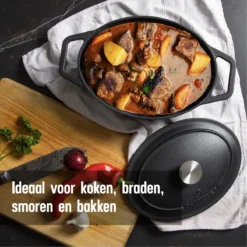 Gietijzeren Braadpan - Sudderpan Zwart Van Daumonet - Ovaal - Ø 29 Cm - 3 Liter - 100% PFAS & PFOA Vrij - Emaille - Geschikt Voor Alle Warmtebronnen - Elektrisch - Gas - Halogeen - Inductie - Keramisch - Vaatwasserbestendig -Home Keuken Winkel 1200x1200 344