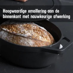 Gietijzeren Braadpan - Sudderpan Zwart Van Daumonet - Ovaal - Ø 29 Cm - 3 Liter - 100% PFAS & PFOA Vrij - Emaille - Geschikt Voor Alle Warmtebronnen - Elektrisch - Gas - Halogeen - Inductie - Keramisch - Vaatwasserbestendig -Home Keuken Winkel 1200x1200 348