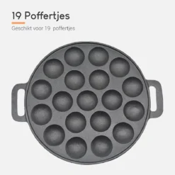Ocina Poffertjespan – Combo Pack – 19 Poffertjes – Poffertjesmaker – Poffertjespan Inductie – Poffertjespan Electrisch – Gietijzeren Pan - Inclusief Doseerfles, Handvaten, 6x Poffertjesvorken En Invetkwast – Gratis Receptenboek -Home Keuken Winkel 1200x1200 397
