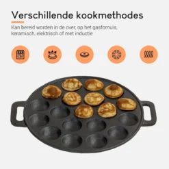 Ocina Poffertjespan – Combo Pack – 19 Poffertjes – Poffertjesmaker – Poffertjespan Inductie – Poffertjespan Electrisch – Gietijzeren Pan - Inclusief Doseerfles, Handvaten, 6x Poffertjesvorken En Invetkwast – Gratis Receptenboek -Home Keuken Winkel 1200x1200 398