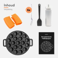 Ocina Poffertjespan – Combo Pack – 19 Poffertjes – Poffertjesmaker – Poffertjespan Inductie – Poffertjespan Electrisch – Gietijzeren Pan - Inclusief Doseerfles, Handvaten, 6x Poffertjesvorken En Invetkwast – Gratis Receptenboek -Home Keuken Winkel 1200x1200 402