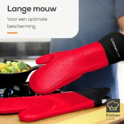 KitchenLove Ovenwanten - 2 Stuks Ovenhandschoenen - Hittebestendig Tot 250 °C - Siliconen - Rood -Home Keuken Winkel 1200x1200 520