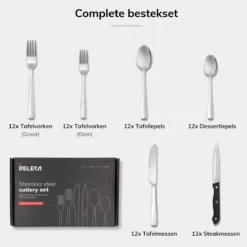 Deleca 12 Persoons Bestekset (72-delig) - Lepels, Messen, Vorken & Steakmessen - Vaatwasserbestendig - Zilver / RVS -Home Keuken Winkel 1200x1200 557