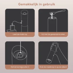 DODANA Premium Peper - & Zoutmolen Elektrisch - 1 Stuk - Pepermolen - Zoutmolen - Oplaadbaar - USB - Elektrische Pepermolen - RVS - Zwaartekracht Functie - LED Lamp - Nl Handleiding - Incl Borsteltje -Home Keuken Winkel 1200x1200 630