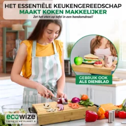 Ecowize 3-in-1 Bamboe Snijplank Met Opvangbak - Snijplank Hout Incl. 3 Roestvrijstalen Opvangbakjes Met Bamboe Deksel, 4 Inzetbare Raspen - Groentesnijder, Hakblok, Borrelplank, Tapasplank, Broodplank - 40x30cm - Duurzaam Cadeau -Home Keuken Winkel 1200x1200 653