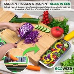 Ecowize 3-in-1 Bamboe Snijplank Met Opvangbak - Snijplank Hout Incl. 3 Roestvrijstalen Opvangbakjes Met Bamboe Deksel, 4 Inzetbare Raspen - Groentesnijder, Hakblok, Borrelplank, Tapasplank, Broodplank - 40x30cm - Duurzaam Cadeau -Home Keuken Winkel 1200x1200 655