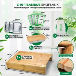 Ecowize 3-in-1 Bamboe Snijplank Met Opvangbak - Snijplank Hout Incl. 3 Roestvrijstalen Opvangbakjes Met Bamboe Deksel, 4 Inzetbare Raspen - Groentesnijder, Hakblok, Borrelplank, Tapasplank, Broodplank - 40x30cm - Duurzaam Cadeau -Home Keuken Winkel 1200x1200 657
