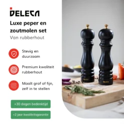 Deleca Luxe Peper En Zoutmolen Set - Met Geschenkdoos - Zout / Pepermolen - Rubberhout - Zwart & Goud -Home Keuken Winkel 1200x1200 682