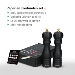 Deleca Luxe Peper En Zoutmolen Set - Met Geschenkdoos - Zout / Pepermolen - Rubberhout - Zwart & Goud -Home Keuken Winkel 1200x1200 686
