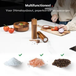 Deleca Luxe Peper En Zoutmolen Set - Zout / Pepermolen - Handmatig - Met Navul Lepel & Geschenkdoos - Acacia Hout - Rond -Home Keuken Winkel 1200x1200 692