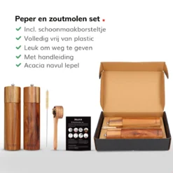 Deleca Luxe Peper En Zoutmolen Set - Zout / Pepermolen - Handmatig - Met Navul Lepel & Geschenkdoos - Acacia Hout - Rond -Home Keuken Winkel 1200x1200 696