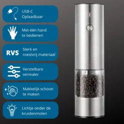 GOV Elektrische Peper- En Zoutmolen RVS XL Oplaadbaar - Automatische Pepermolen -Home Keuken Winkel 1200x1200 707
