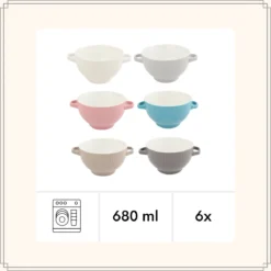 OTIX Soepkommen - Set Van 6 - Met Oor - Stapelbaar - Aardewerk - 680 Ml - 6 Kleuren -Home Keuken Winkel 1200x1200 746