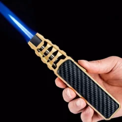 Merkloos Turbo Jetflame Aansteker - Gasbrander - Vuurwerk Torch - Crème Brûlée Brander - BBQ En Sigaren Aansteker - Windproof - Carbon Met Goudkleurige Metalen Behuizing -Home Keuken Winkel 1200x1200 901
