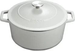 MOA Gietijzeren Braadpan - Inhoud 7,2 Liter - 30CM - Rond - Alle Warmtebronnen - Ook Voor Inductie - Gewicht 7,3 Kg - Wit - C30W