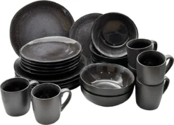 Serviesset 6 Personen - Evia Glacé - Matzwart / Zwart - 24-delig