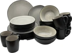 Serviesset 6 Personen - Evia Glacé - Lichgrijs / Zwart - 24-delig