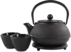 SakuraTea - Theepot Set - 4-delig - Gietijzer - Zwart - 0.8L - 2 Kopjes (100ml)