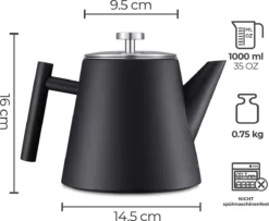 Silberthal - Theepot Met Filter - 1 L - RVS Dubbelwandig - Zwart - Cadeau -Home Keuken Winkel 1200x986 2