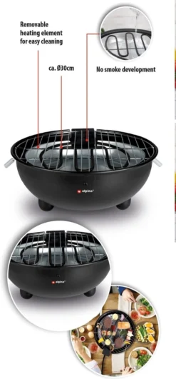 Alpina Elektrische BBQ - Tafel-Barbecue - Geen Rook - Binnen Barbecueën - 1250W - Ø 30 Cm - Zwart -Home Keuken Winkel 558x1200