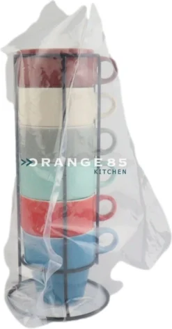 Orange85 Koffiekopjes - Met Houder - Set Van 6 - Gekleurd - 300 Ml - Keramiek -Home Keuken Winkel 626x1200