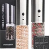 DODANA Premium Peper - & Zoutmolen Elektrisch - 1 Stuk - Pepermolen - Zoutmolen - Oplaadbaar - USB - Elektrische Pepermolen - RVS - Zwaartekracht Functie - LED Lamp - Nl Handleiding - Incl Borsteltje